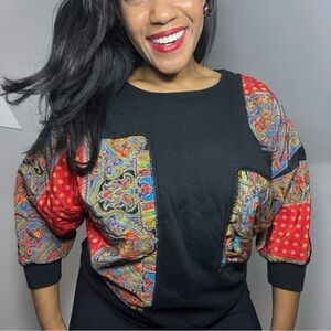 Vintage crewneck patchwork quilted sweatshirt bandana Paisley Statement Top